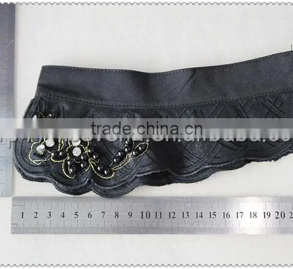 Customized Black Handmade Flower Beads Necklace, Gold Yarn Embroidery Collar With Pearl Beaded. photo-2