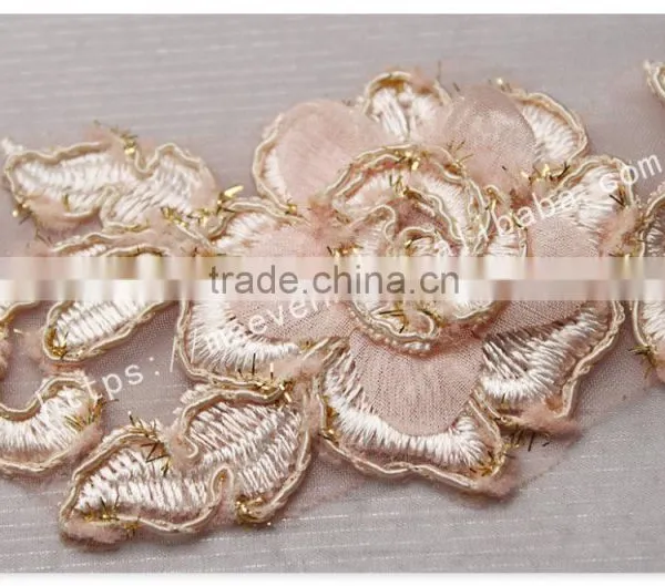 Hot Sale 9cm Width Sweet Pink 3D Flowers Guipure Lace Trim Embroidery photo-3