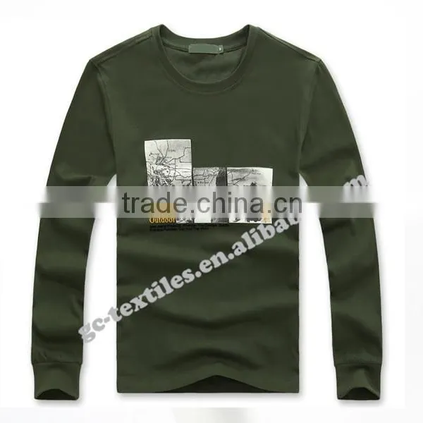 Custom Printed Round-collar Men's Malange Grey Long Sleeve T-shirts photo-2