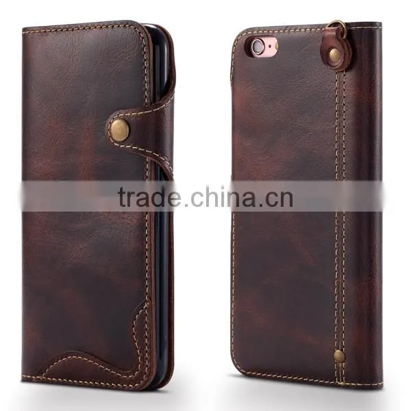 Retro Oil Wax Leather, Flip Cowhide Leather Phone Case For IPhone6/6s/plus photo-5