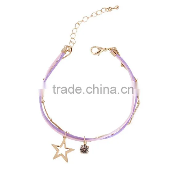 Gold Cross Star Zircon Charms Bracelet Layered Colorful Silk Cord Gold Chain Bracelet photo-5