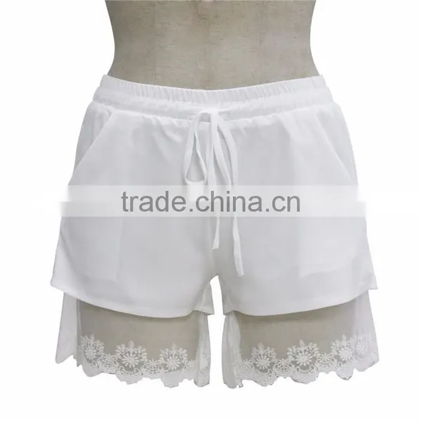 Fashion Women Casual Loose Solid Shorts Elastic Waist Lace Mid-waist Summer Shorts for Hot Sexy Girls Short Pants photo-5