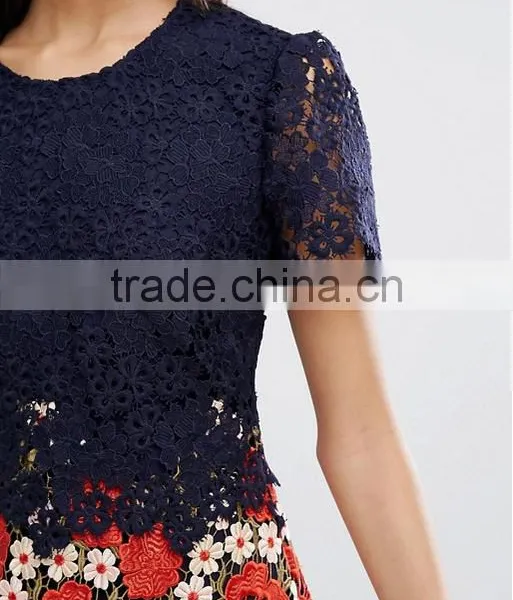 Beautiful Lace Dress Christmas Crocheted High Waist Short Sleeve Women Dress Fashion Party Club Short Dress photo-3