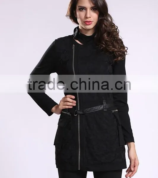2014 New Arrival Ladies Asymmetrical Zip Long Coat Fashion Design Winter Overcoat photo-2