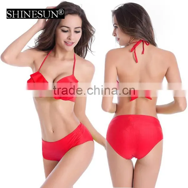 Hot Spring Bikini Swimwear 2017 Swimsuit Lotus Leaf Lace With Steel Swimsuit photo-4