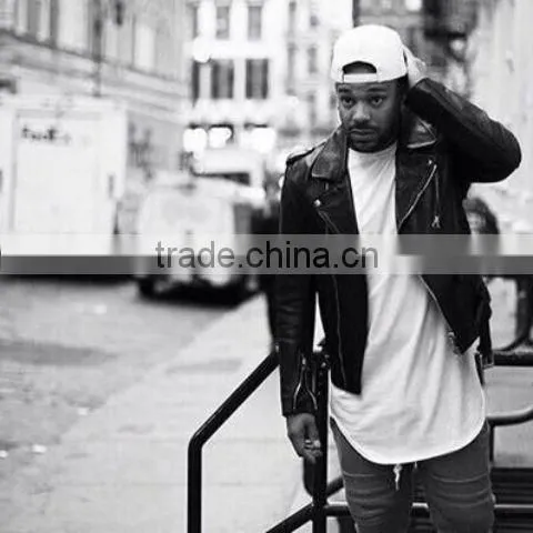 New Men 100 Cotton Plian Long Line t Shirt HipHop Elongated Style Tee photo-5