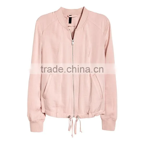 Khaki Green Soft Ribbed Collar Zip Bomber Jacket Womens Thin Coats and Jackets photo-6