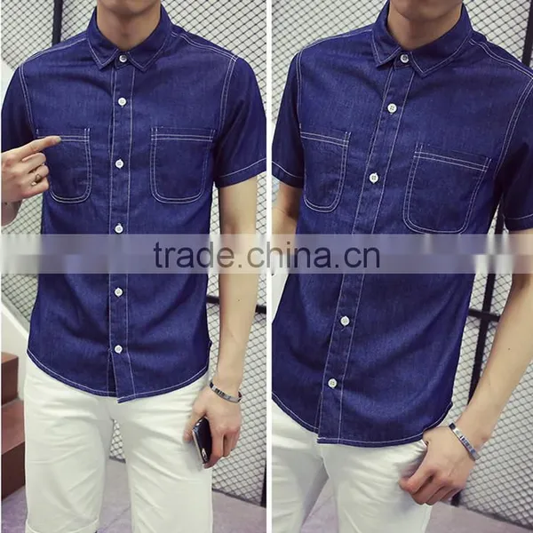 Short Sleeve Shirt Retro Plus-size Half Sleeve Lining Cowboy Clothing photo-6