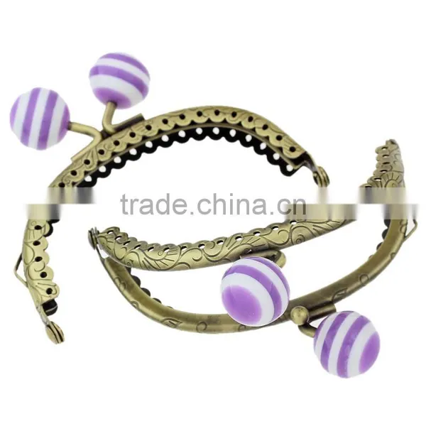 Antique Bronze Purple White Resin Ball Flower Metal Frame Kiss Clasp For Purse Bag photo-2