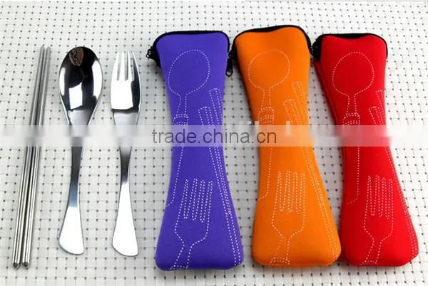 3 Pcs/lot New Fork Spoon Chopstick Travel Stainless Steel Cutlery photo-5