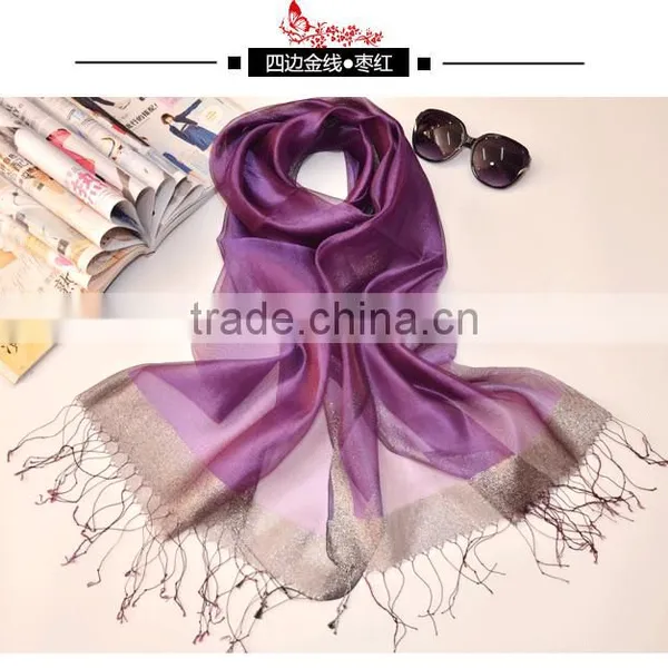 2017 Latest Fashion Organza Scarves Two Layer Silk Scarf Best Selling for Ladies Silk Scarf Hijab Caps photo-3