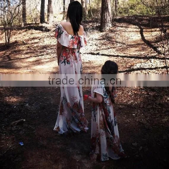 Mommy and me Maxi Dresses Chiffon Flower Print Ladies Dresses for Women photo-3
