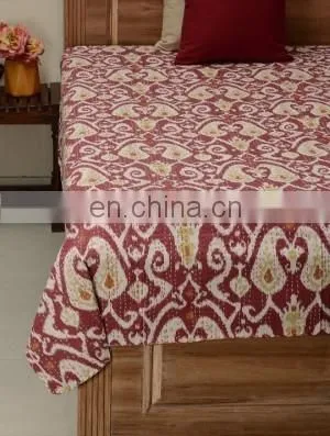 Handmade Ikat Queen Size Cotton Kantha Quilt Throw Bed Cover photo-2