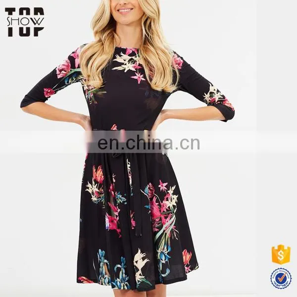 Oem Women Dresses 3/4 Sleevefloral Print Girls Autumn Dress Names With Pictures