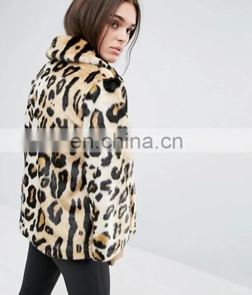 Wholesale Cheapest Price New Design Swing Coat in Leopard Faux Fur photo-3