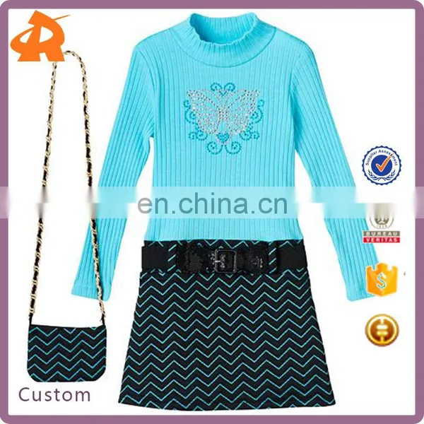 Kids Girls 4- 6 Knitworks Ribbed Rhinestone Mockneck Dresses with Stretch Belt