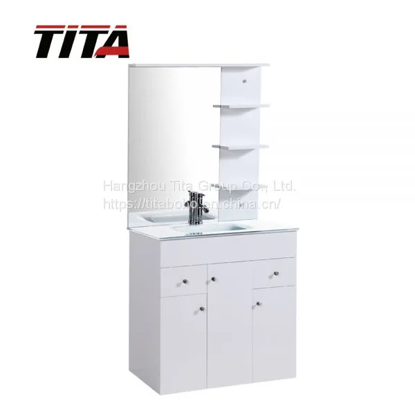 Modern Floor Mounted Waterproof Bathroom Furniture With Tempered Glass Sink