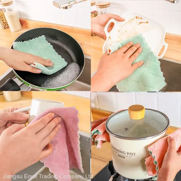 Cheaper Double-layer Absorbent Microfiber Kitchen Dish Cloth Non-stick Oil Household Cleaning Wiping Towel Kitchen Tool photo-3