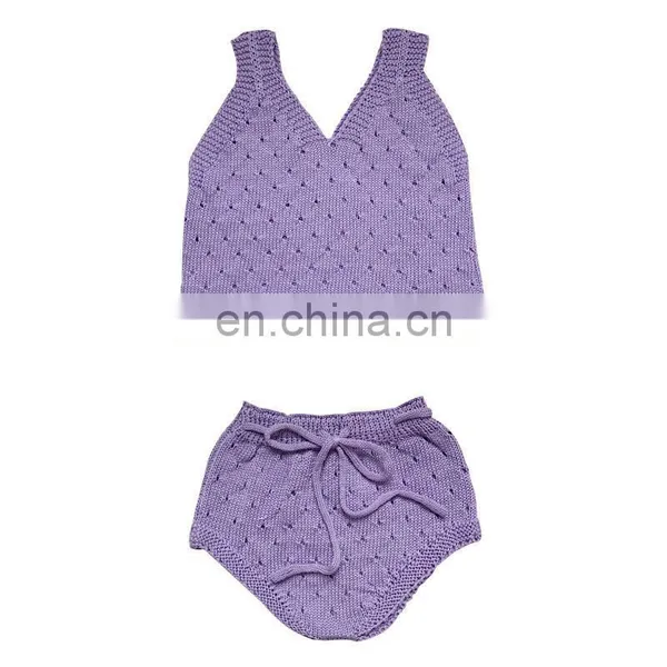 100% Cotton Knitted Kid Girl Knitted 2pcs Set On Crop and Short Sets for Knitted photo-4