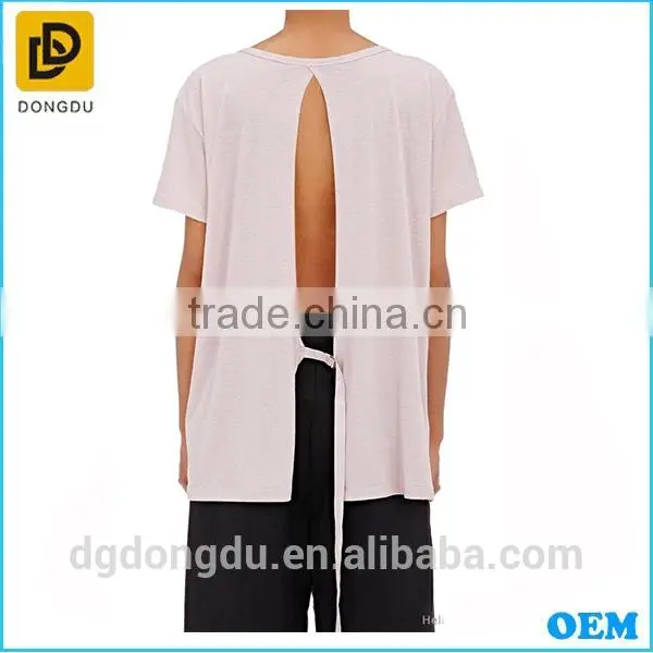 2016 Custom Wholesale Hot Sale Open-back Design Lady Cheap Casual T Shirt photo-4