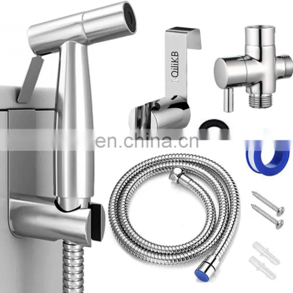 QiliKB Portable Jet Fresh Water Shower Holder Set 304 Stainless Steel Hand Shattaf