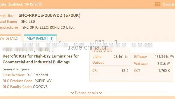 SNC Manufacturer Factory Price LUMILEDS UL CUL DLC Certified LED Retrofit Kit 200W 4000K,4500K,5000K,5700K photo-5
