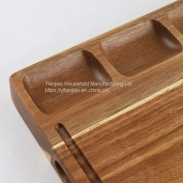 Large Acacia Wood Cutting Board For Kitchen With 3 Built-In Compartments and Juice Grooves Heavy Duty Butcher Chopping Board photo-3