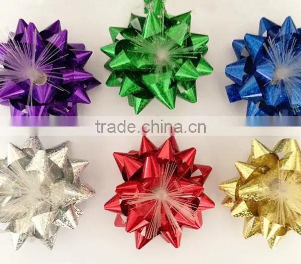 New Design! Green Printing Snowflake Christmas Gift Ribbon LED Star Bow/mesh Ribbon Star Bow photo-5