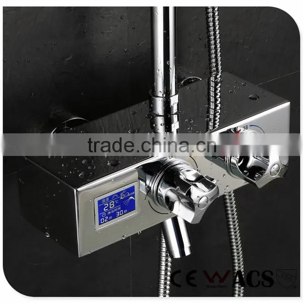 Wall Mounted Bathroom Bath Rain Thermostatic LED Shower Set