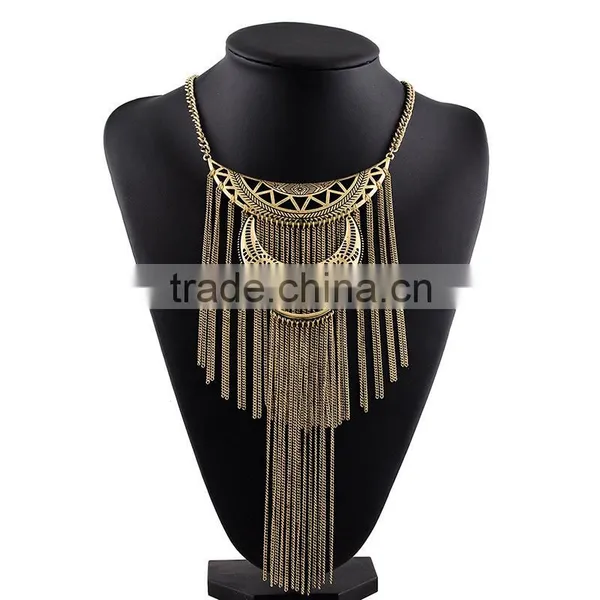 Exotic Crescent Moon Imitation Jewellery Antique Gold Chain Statement Necklace photo-2
