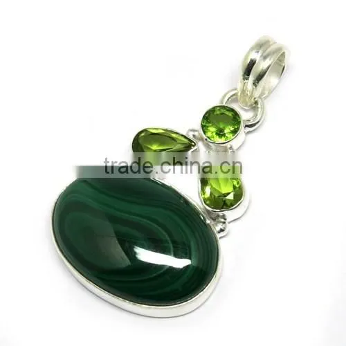 Precious Design Of Malachite Peridot 925 Sterling Silver Jewelry Pendant, Gemstone Jewelry Exporter, 925 Sterling Silver Jewelry photo-3