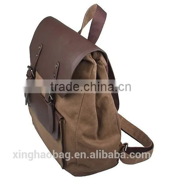Hot Selling Vintage Casual School Leather Rucksack Custom Black Canvas Backpacks photo-5