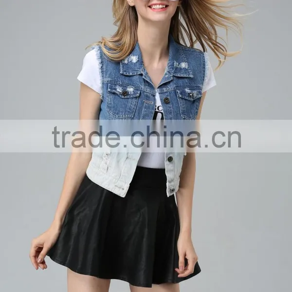 FACTORY WHOLESALE HOT SELLING FASHION EUROPEAN STYLE DENIM LADIES WOMEN COLLARED DENIM CAMO VEST photo-4