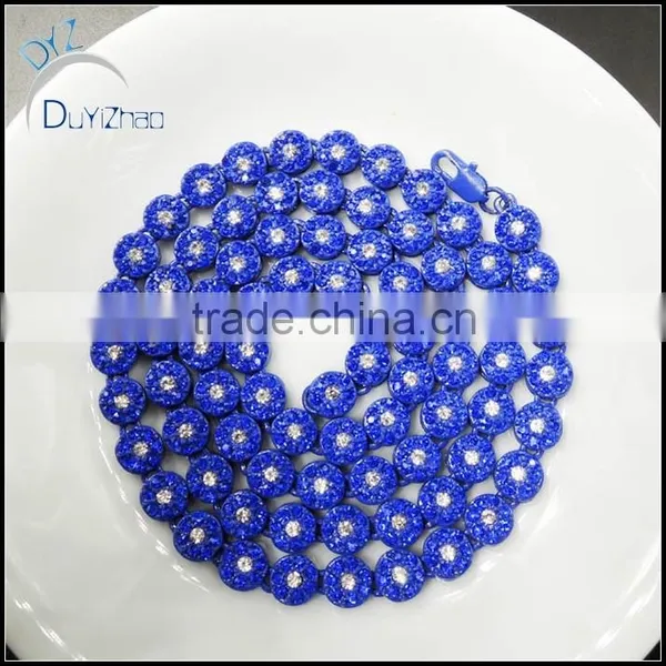 Latest Hip Hop Blue Big Fake Flower Diamond Necklace photo-3