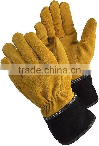 Black Cowhide Split Leather Working Gloves photo-6