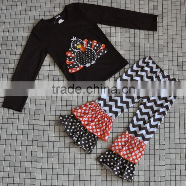 CHEVRON RUFFLED WESTERN KIDS TURKEY THANKSGIVING OUTFITS photo-4