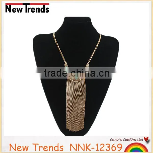 New Arrivals Women Bohemian Long Chain Turquoise Tassel Pendant Necklace photo-2