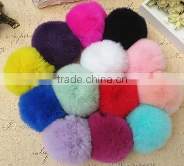 Real Fur Ball Key Chain / Fur Ball Keychain / Rex Rabbit Fur Pom Poms photo-6