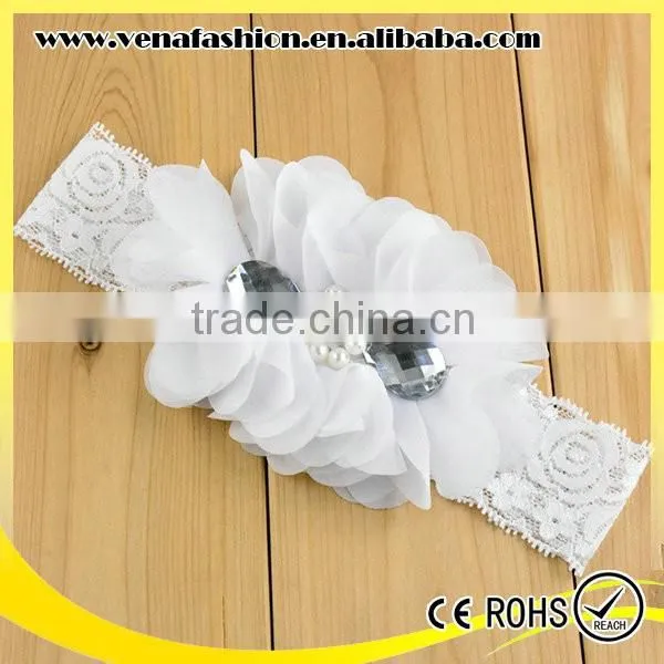 Bead Diamonds Headbands Chiffon Flower Headband photo-4