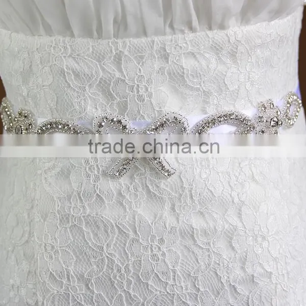 Bow Silver Iron On Rhinestone Applique Trim Bridal Sash