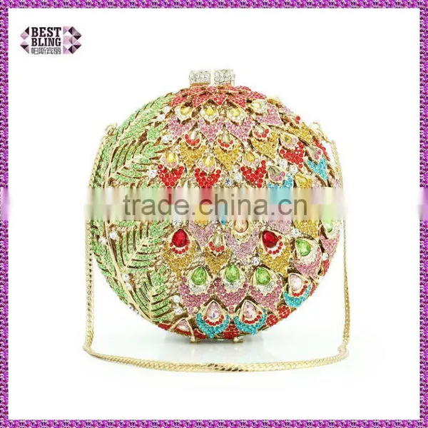 Round Shape Multicolor Hard Cased Small Clutch Bag Evening Clutch Stone Ladies Handbag (8755A-GR)