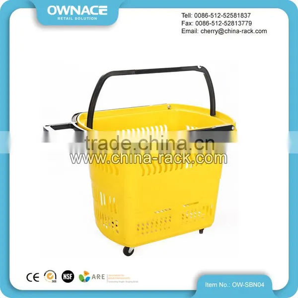 Wholesale Supermarket Rolling Plastic Shopping Basket With Wheels photo-2