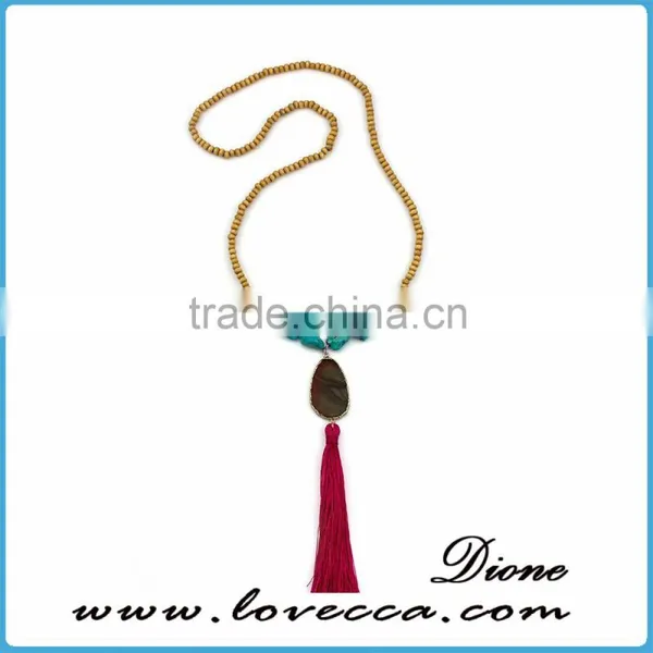 Christmas Hot Gift Fashion Synthetic Gemstone Tassel Necklace With Jesus Cross photo-2