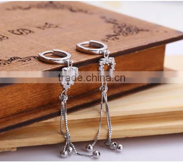 925 Sterling Silver Heart Shaped Fringe Ear Studs for Women photo-3