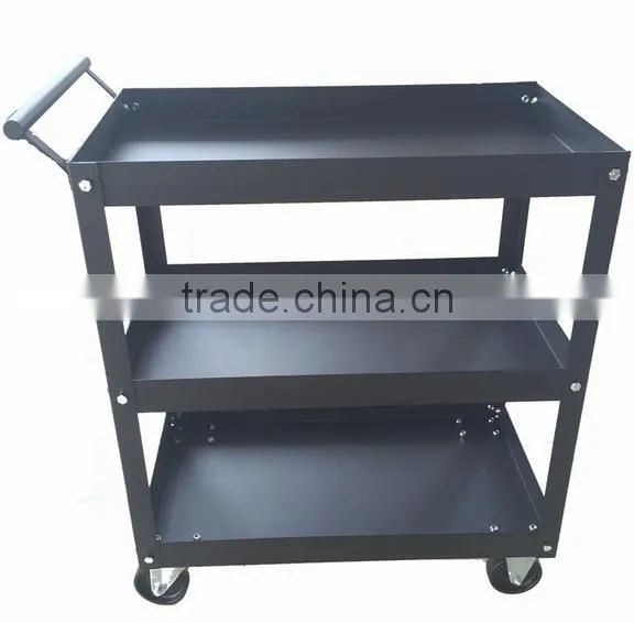 Black Rolling Metal 3 Tray Utility Tool Service Push Cart Shelf Storage Wheeled