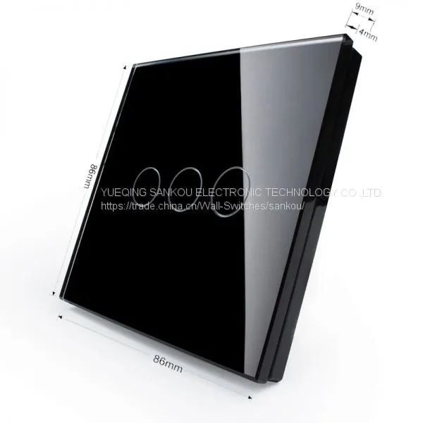 EU Three Gang Two Way Crystal Glass Panel Touch Light Switch,110V/250V50HZ/60HZ Wall Switch photo-3