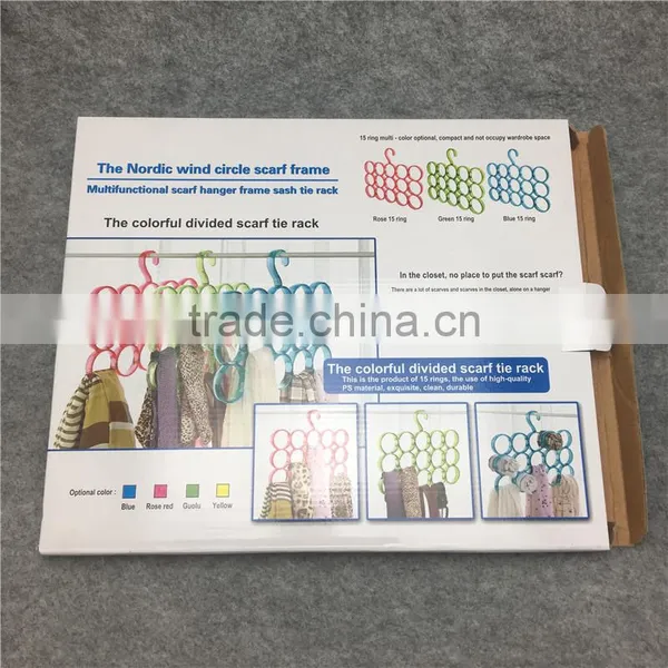 15 Rings Colorful Divided Scarf Tie Rack Multifunctional Scarf Hanger Frame photo-2