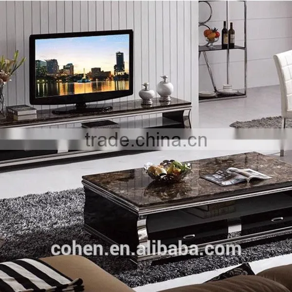 Hot Selling Royal Luxury High Gloss Stainless Steel TV Stand/cabinet Design E1073 Black photo-4