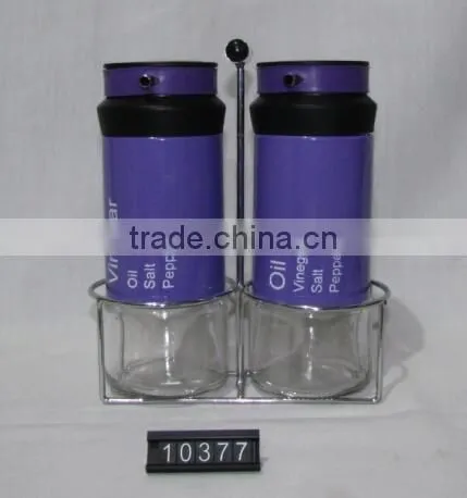 New Design Food Grade Oil Vinegar Cruet Set Salt and Pepper Cruet With Metal Stand photo-3