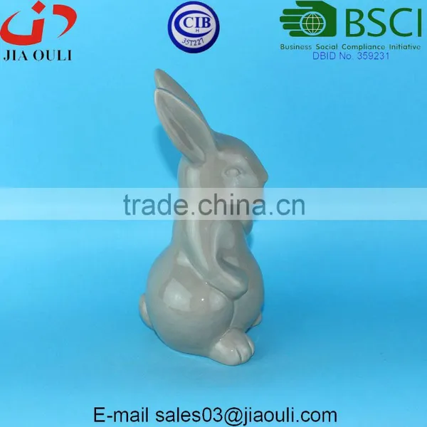 BSCI Audit Factory EASTER Rabbits Glazed Grey Ceramic Rabbit, Glazed Ceramic Animal Figurines photo-3